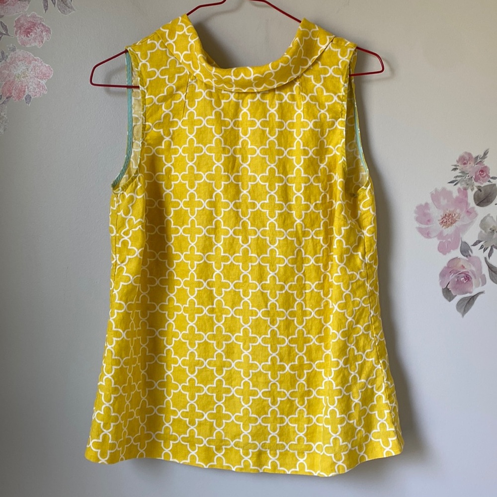 Boden Yellow & White Sleeveless Geometric Print Top